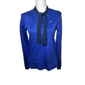 Lacoste women's royal blue and black bow neck cotton henley top size 40 US M